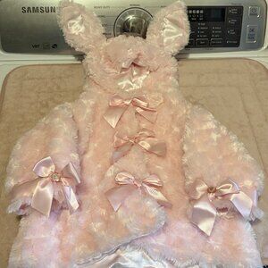 EUC 2014 Bearington Baby Pink Cottontail Bunny Coat 6-12M Glitter Heart Coquette